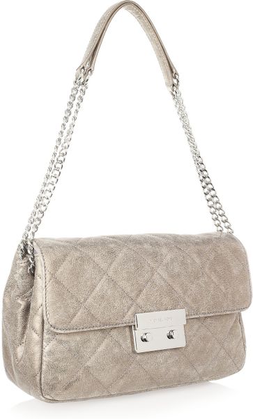 Michael Michael Kors Sloan Quilted Leather Shoulder Bag in Silver ...