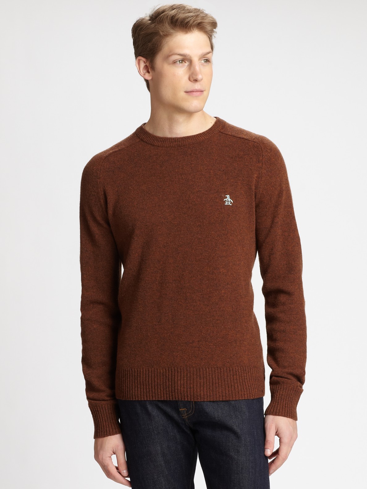 Lyst - Original Penguin Raglan Jersey Crewneck Sweater in Brown for Men