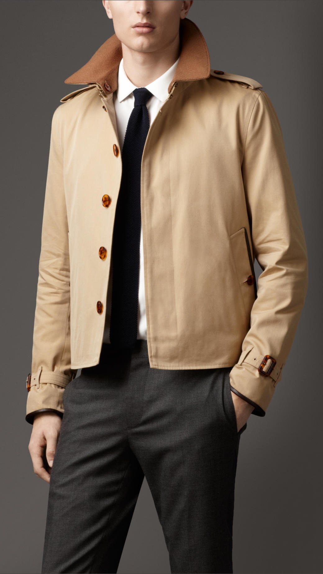 Lyst - Burberry Wool Collar Cotton Gabardine Jacket in Brown for Men