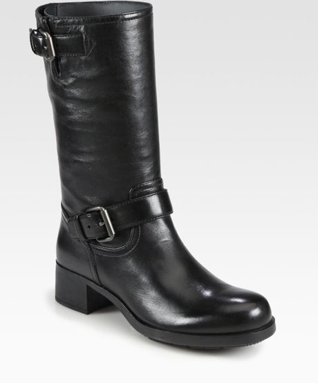 Prada Leather Motorcycle Boots in Black | Lyst