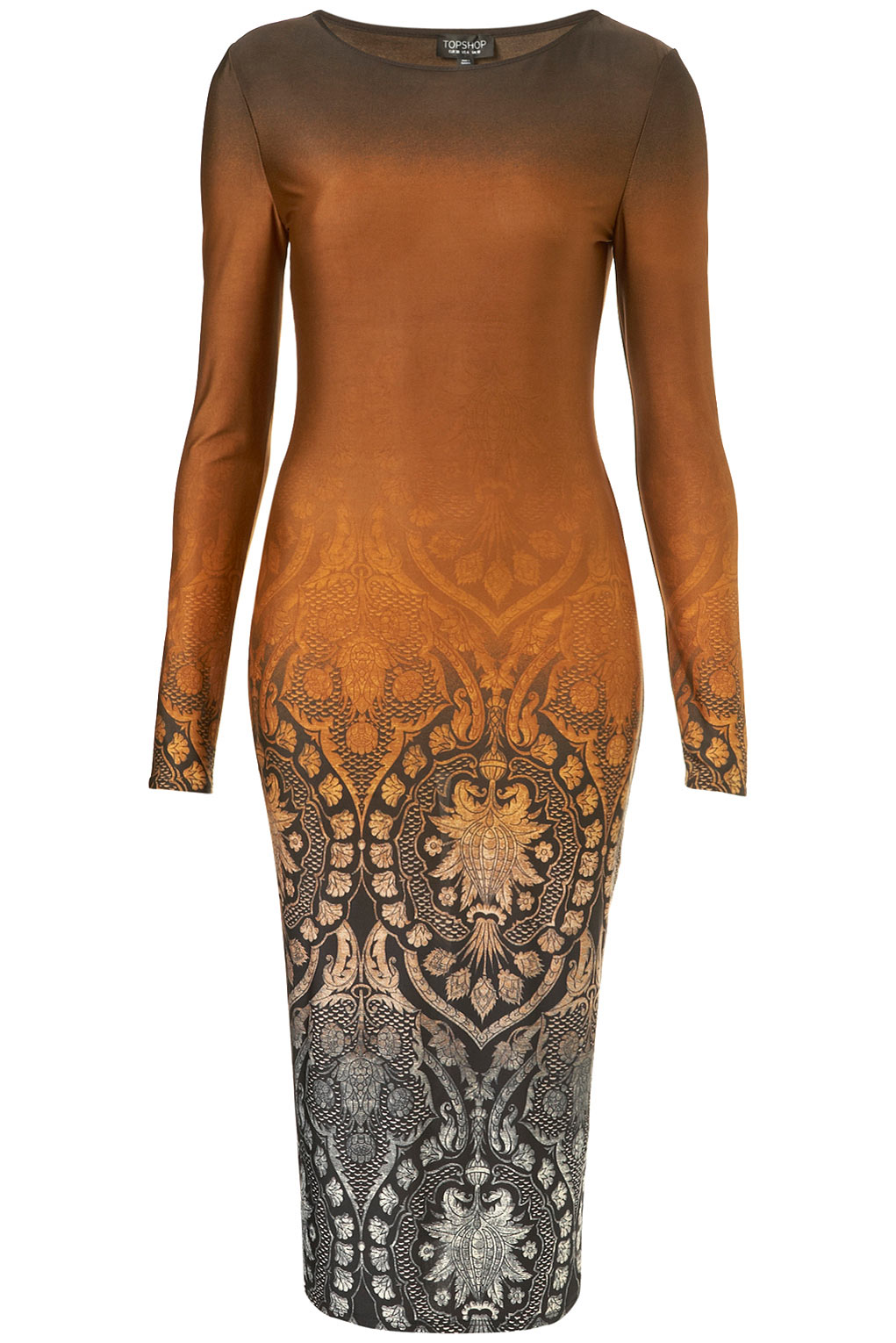 Lyst - Topshop Ombre Slinky Print Midi Dress in Brown