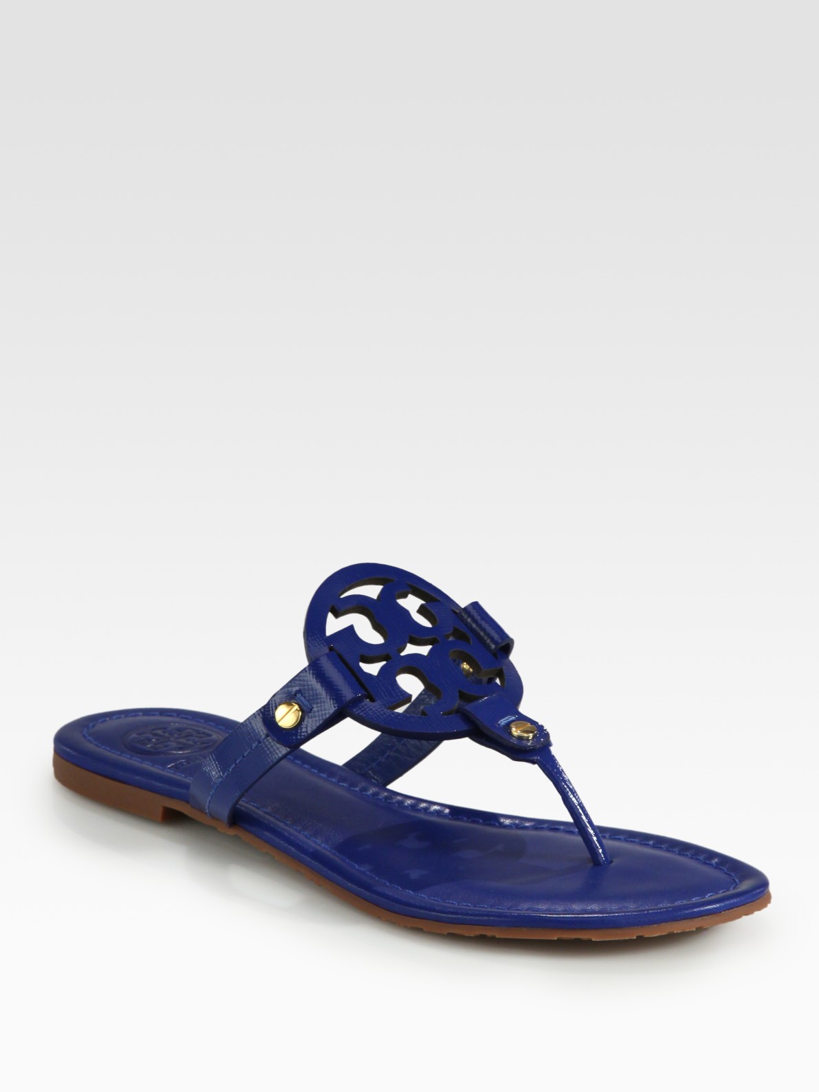 Tory Burch Miller Patent Leather Thong Sandals in (ocean) | Lyst
