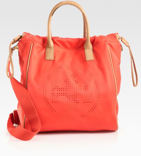Tory Burch Perforated Nylon Drawstring Tote in Red | Lyst