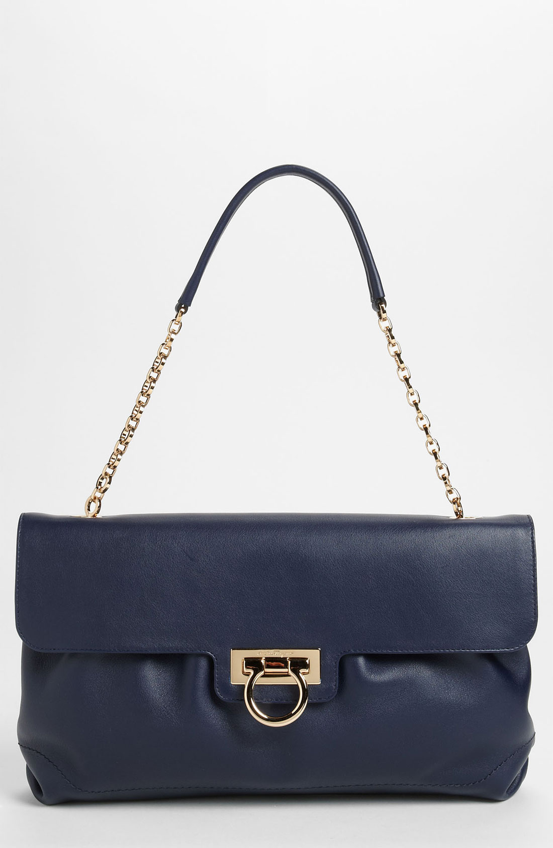 Ferragamo Chain Strap Leather Shoulder Bag in Blue (oxford blue) | Lyst