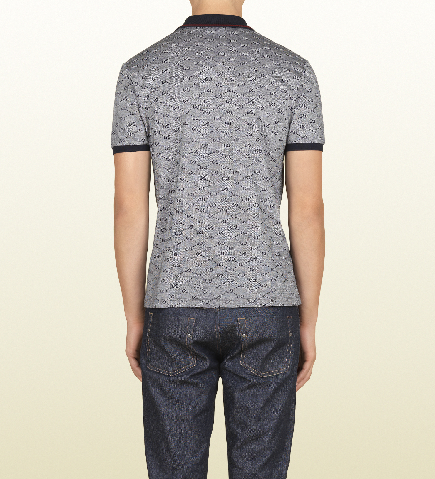 Gucci Ink Pique Gg Jacquard Short Sleeve Polo in Gray for Men Lyst