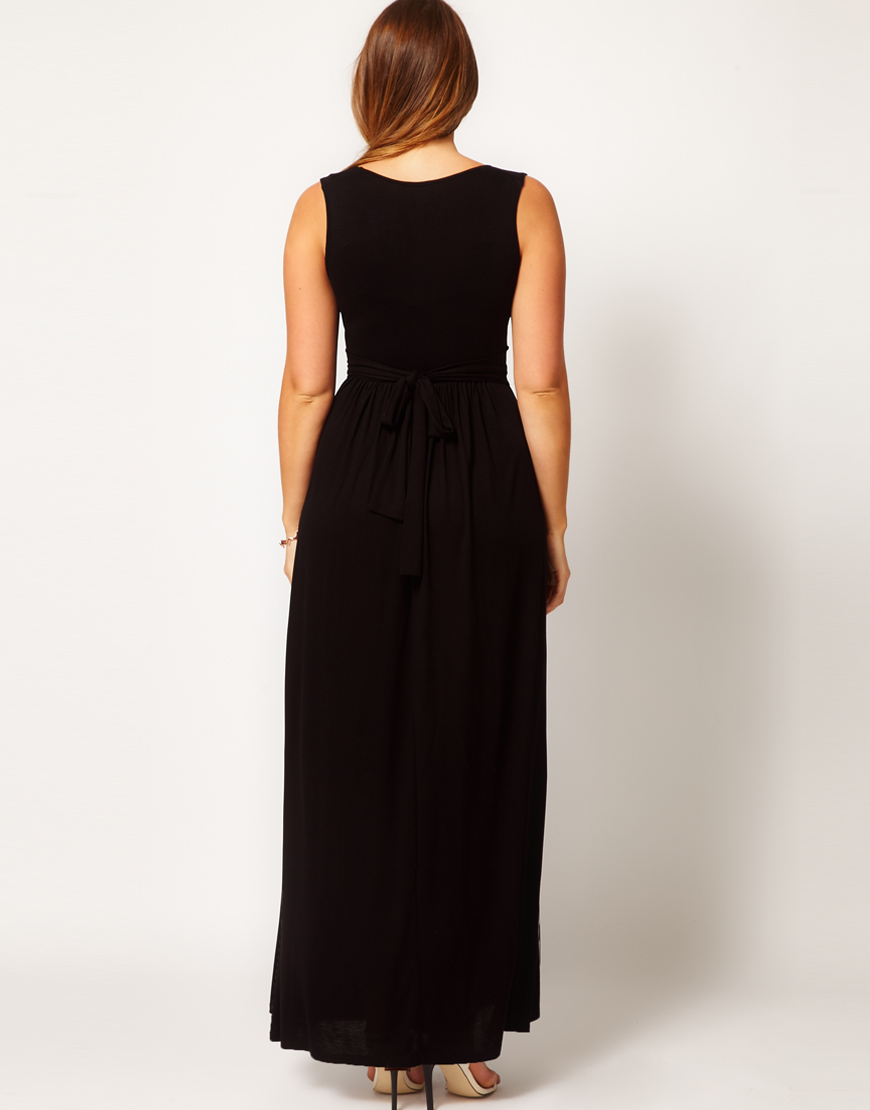 Lyst - Asos Maxi Dress with Embellished Waist in Black
