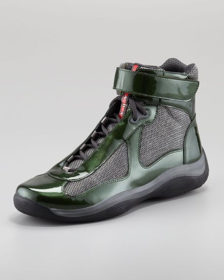 Prada Hightop Patent Laceup Sneaker Greengray in Green for Men (null ...