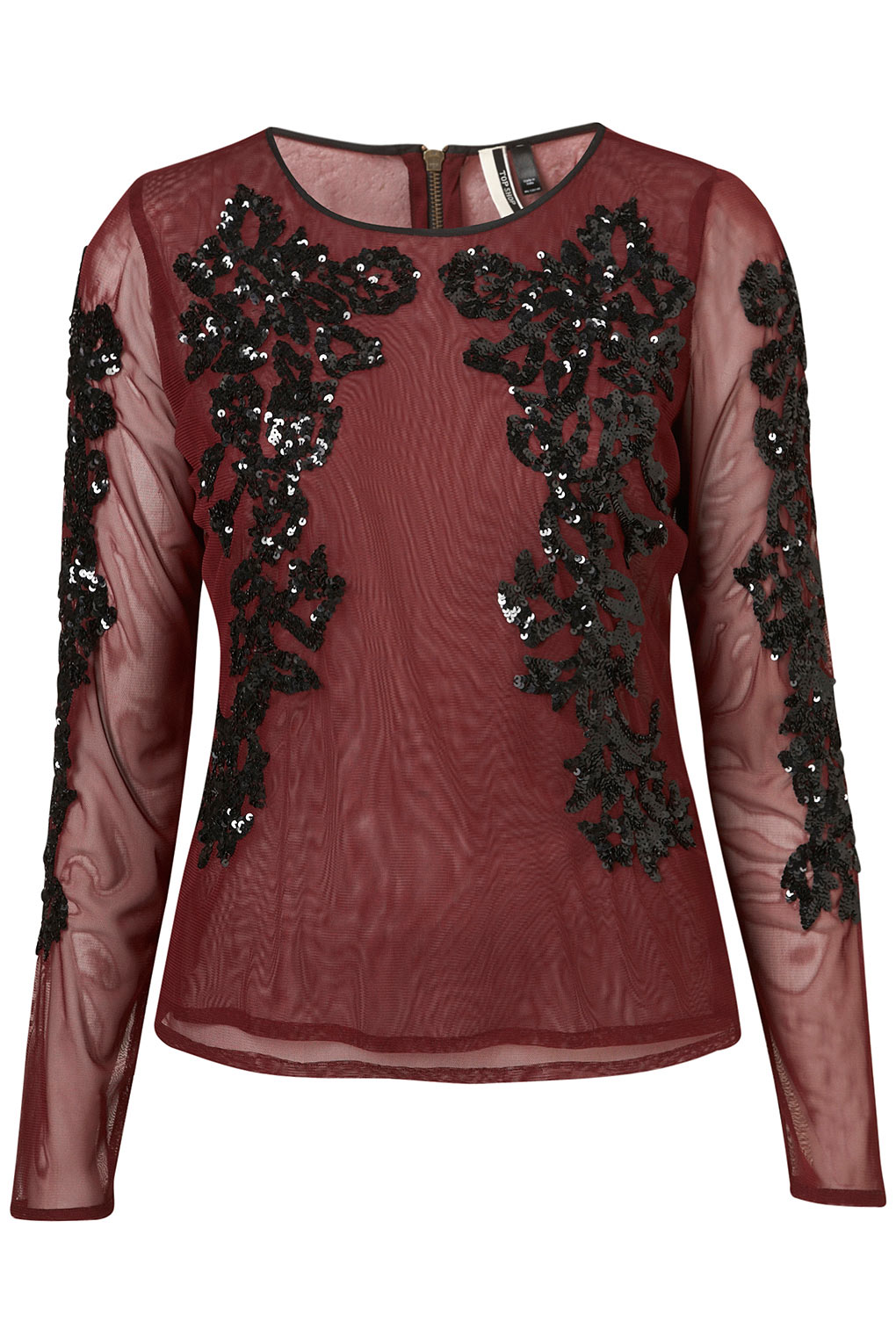 Topshop Sequin Embellished Mesh Top in Purple (oxblood) | Lyst