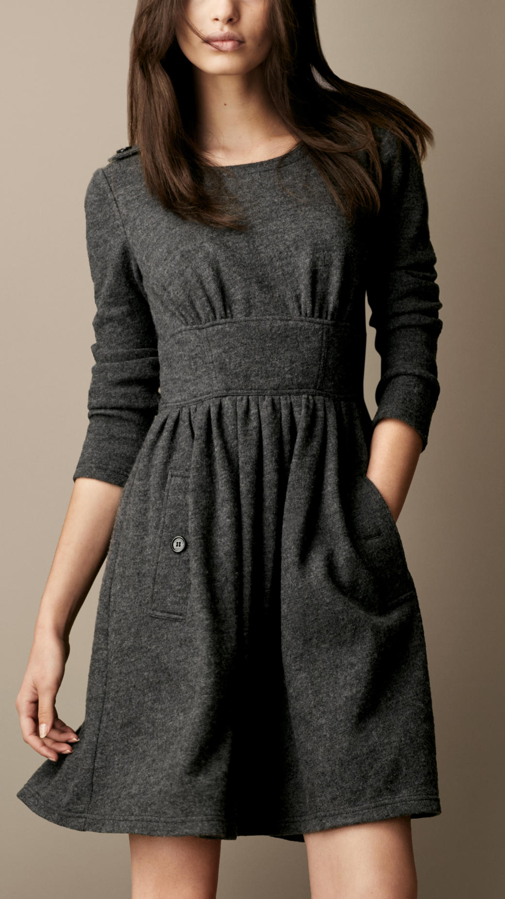 Lyst - Burberry Brit Gathered Wool Dress in Gray