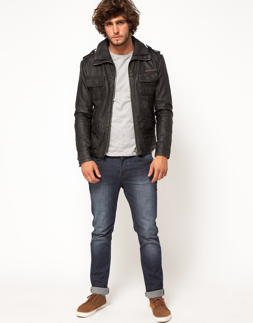 Superdry Brad Leather Jacket in Black for Men - Lyst