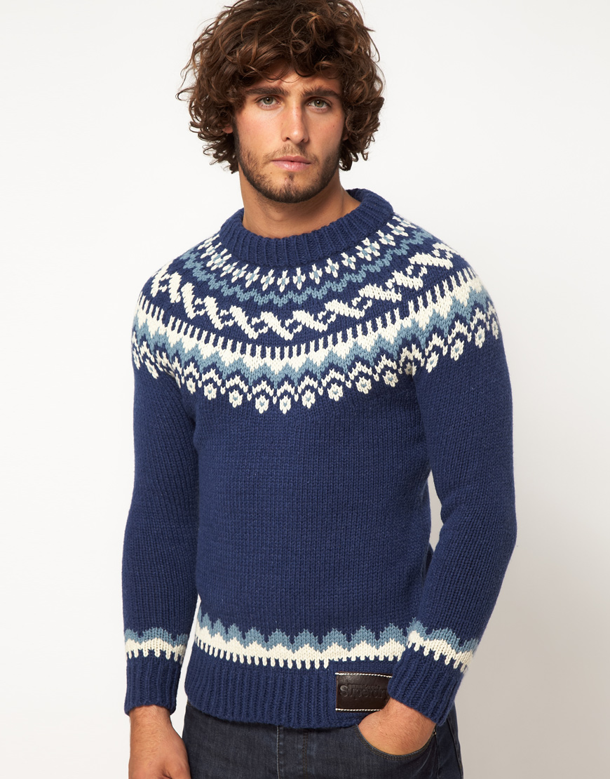 Superdry Fairisle Jumper In Blue For Men Lyst 