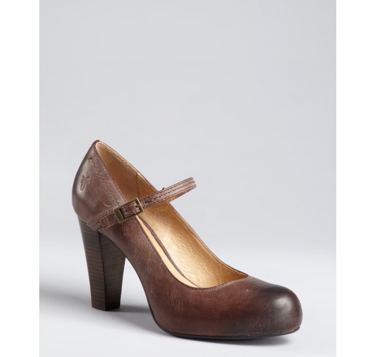 Lyst Frye Dark Brown Leather Miranda Stacked Heel Mary Janes in Brown