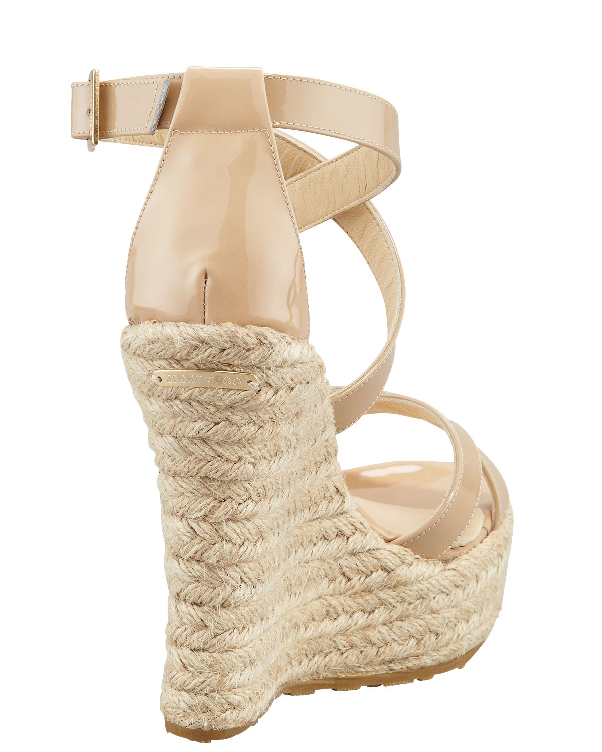Jimmy choo Porto Patent Leather Espadrille Wedge Sandals in Natural | Lyst