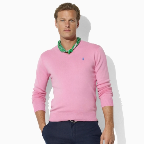 Polo Ralph Lauren Cotton Vneck Sweater in Pink for Men (deep pink) | Lyst