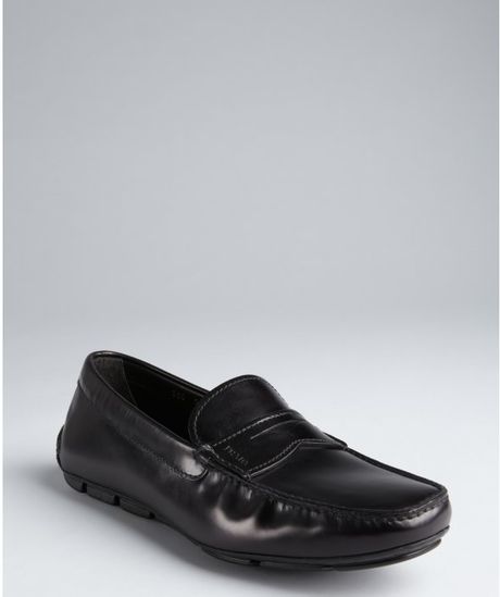 Prada Black Shined Leather Driving Loafers in Black for Men | Lyst
