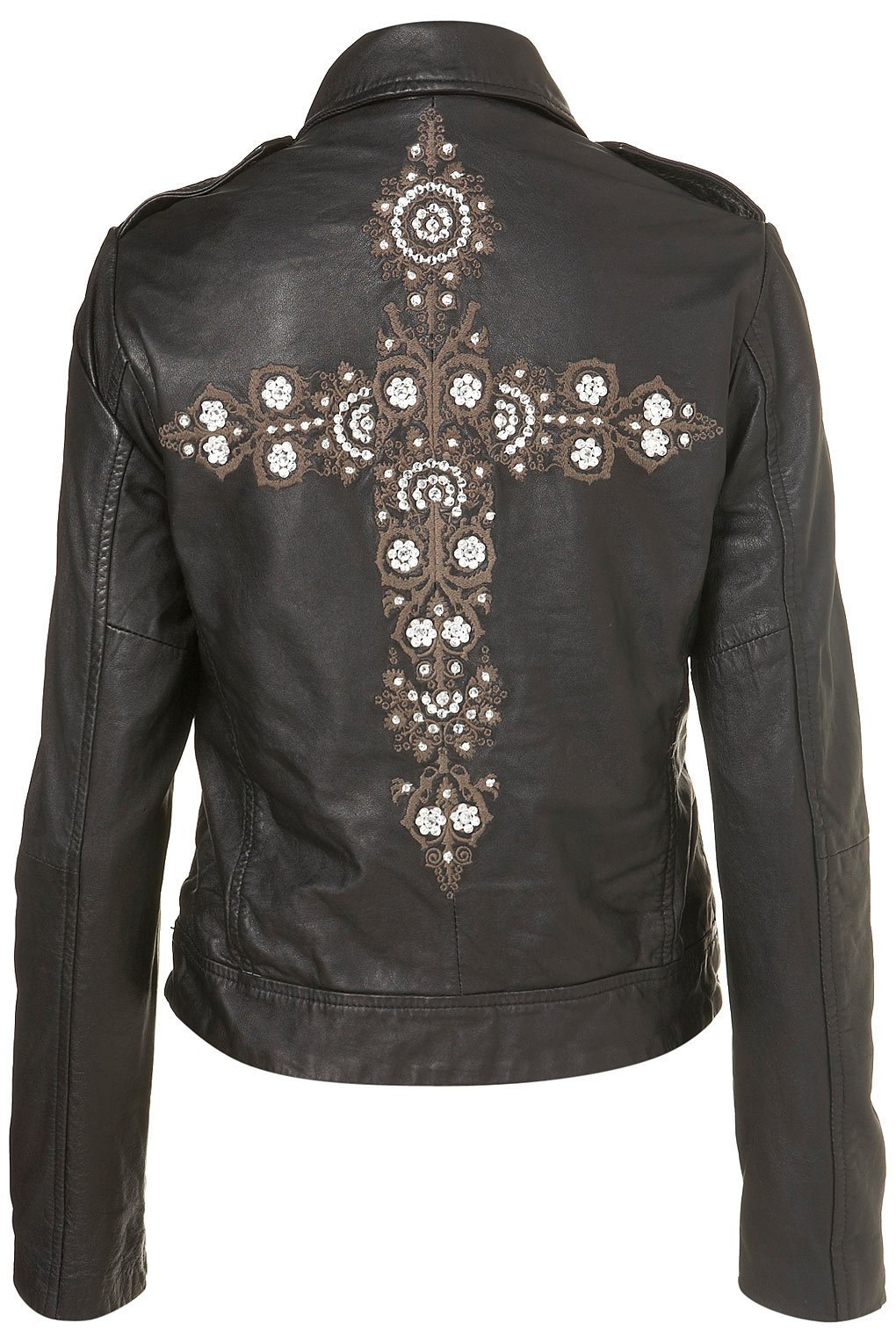 Cross Embroidered Biker Jacket in Black Lyst