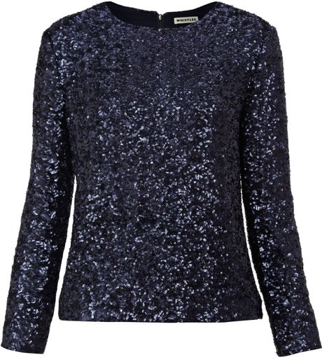 Whistles Delphine Sequin Top in Blue (navy) | Lyst