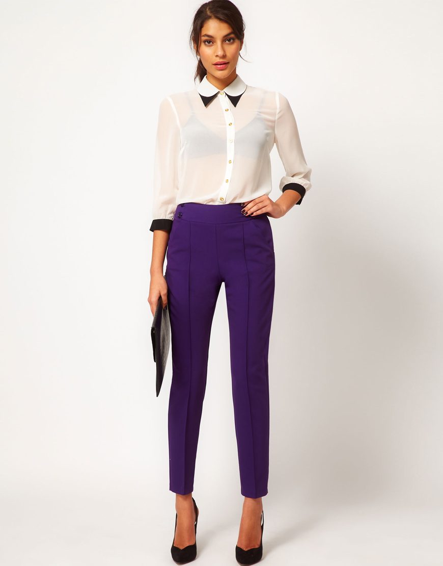Lyst - Asos High Waist Trousers With Button Detail in Purple