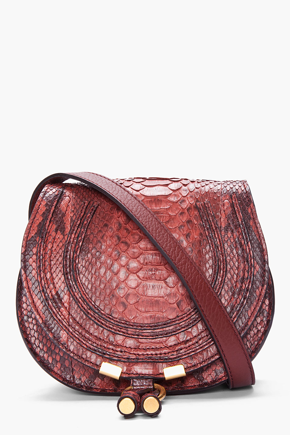 Lyst Chloé Burgundy Python Leather Marcie Bag In Red Gallery