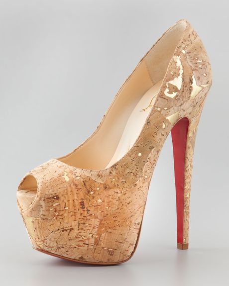 Christian Louboutin Highness Cork Peeptoe Platform Red Sole Pump in ...