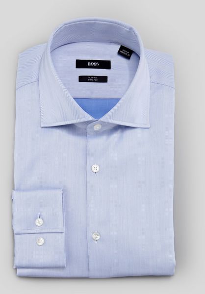 Hugo Boss Herringbone Dress Shirt in Blue for Men | Lyst