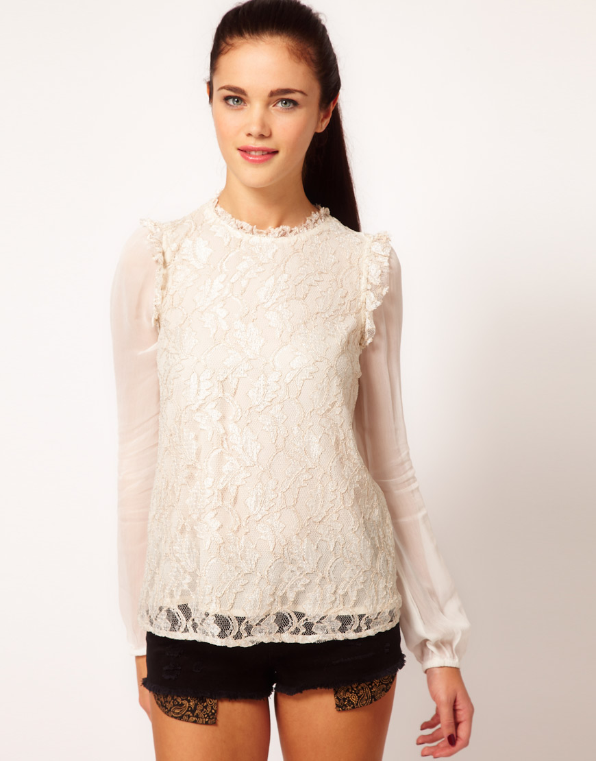 River island High Neck Blouse in White | Lyst