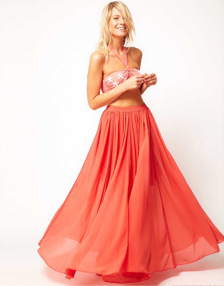 Lyst - Asos collection Asos Maxi Skirt with Broderie Inserts in Orange