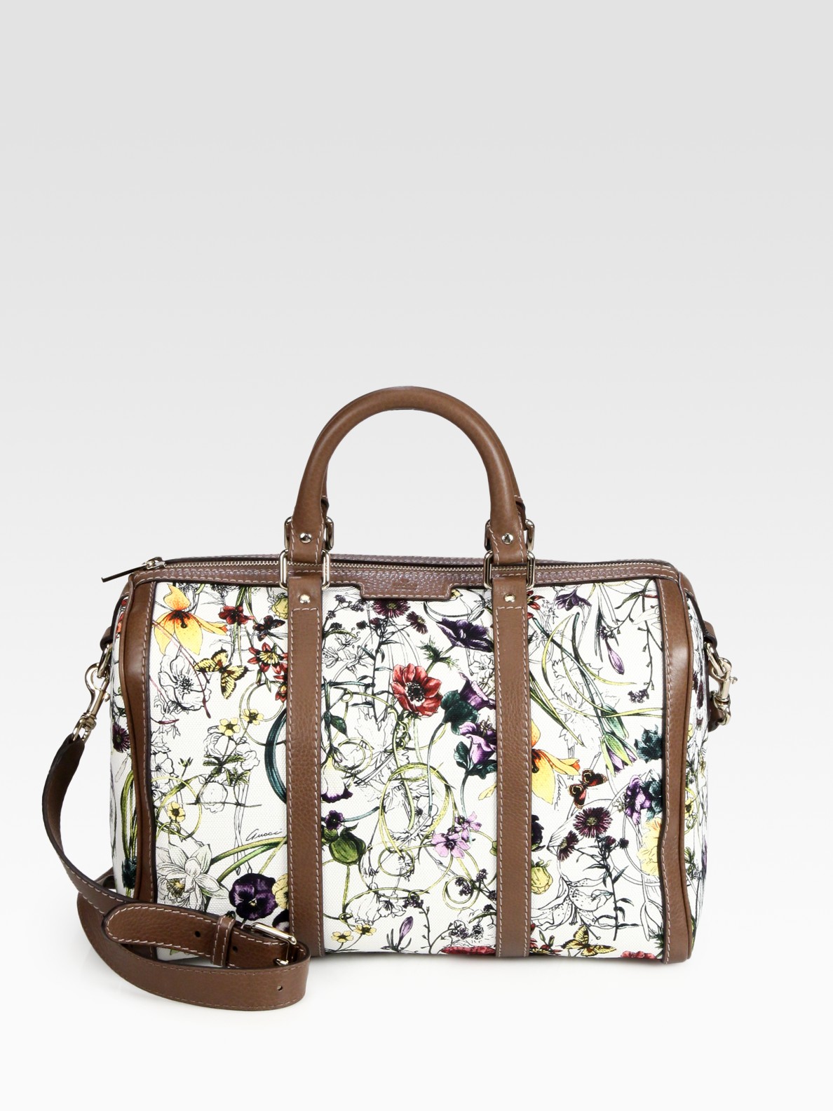 Lyst - Gucci Vintage Web Flora Canvas Boston Bag