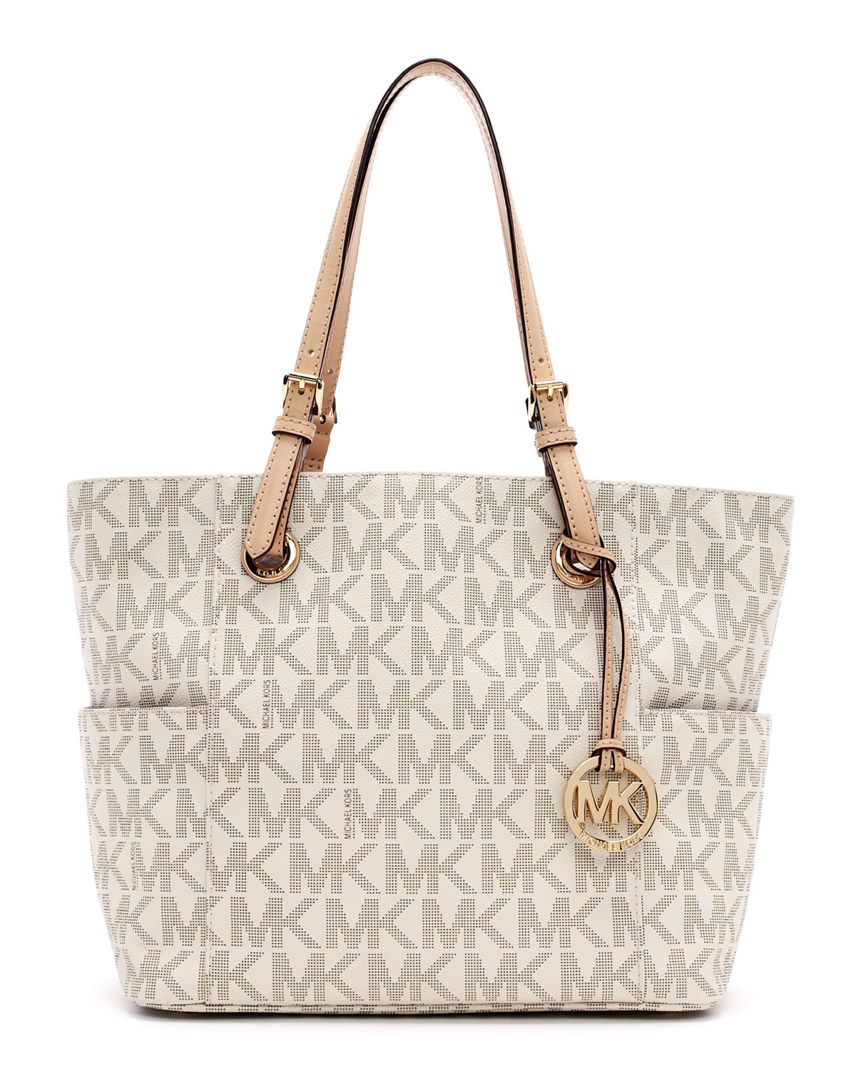 Lyst Michael Kors Jet Set Logo Monogram Item Tote In Natural Gallery