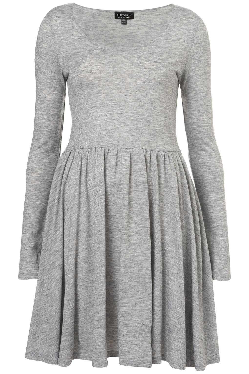 Topshop Long Sleeve Marl Skater Dress In Gray Lyst 