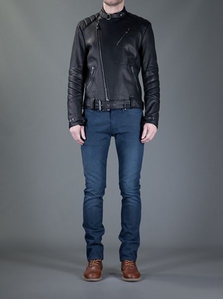 Belstaff Ribbed Leather Jacket in Black for Men | Lyst