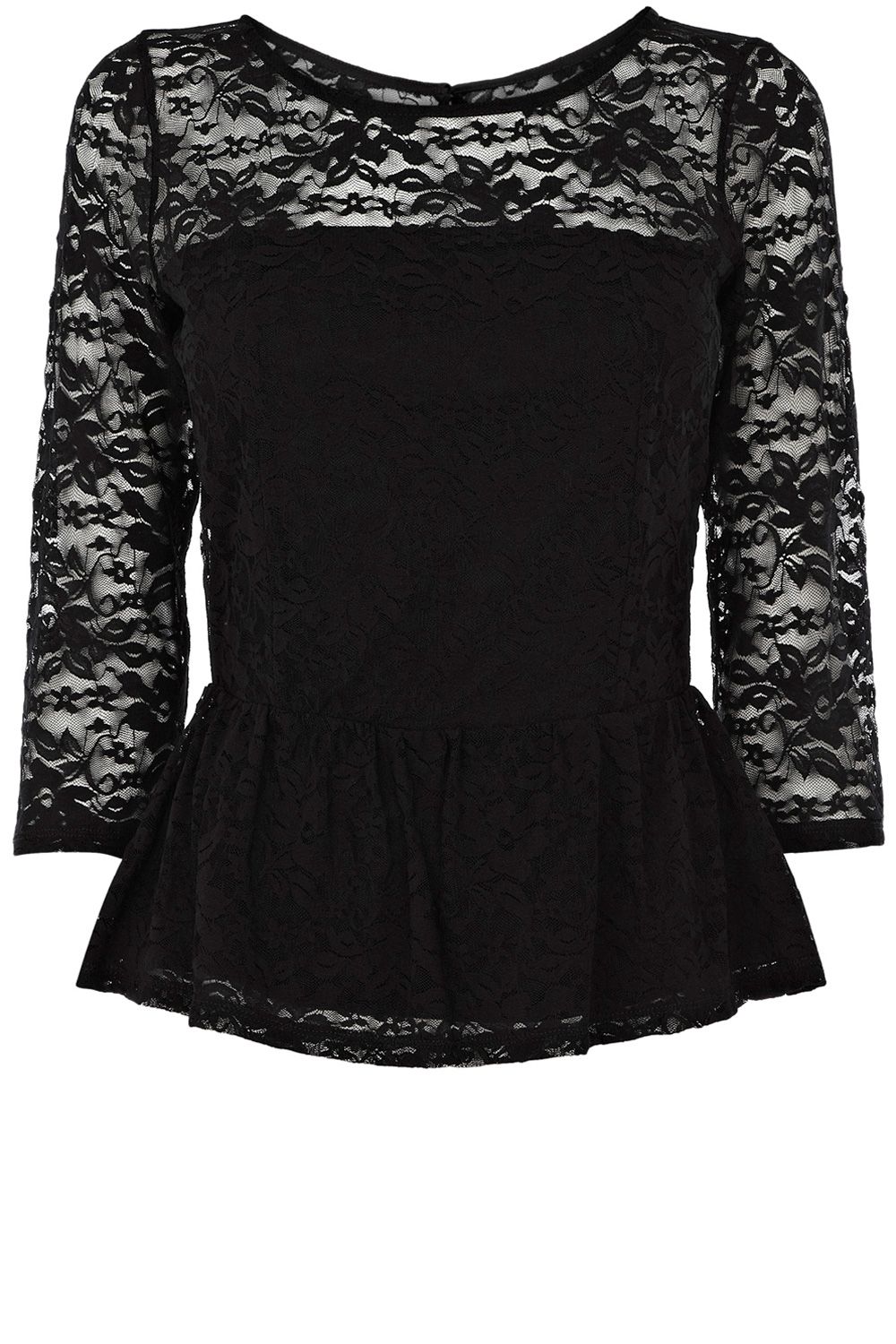 Oasis Lace Long Sleeve Peplum Top in Black | Lyst