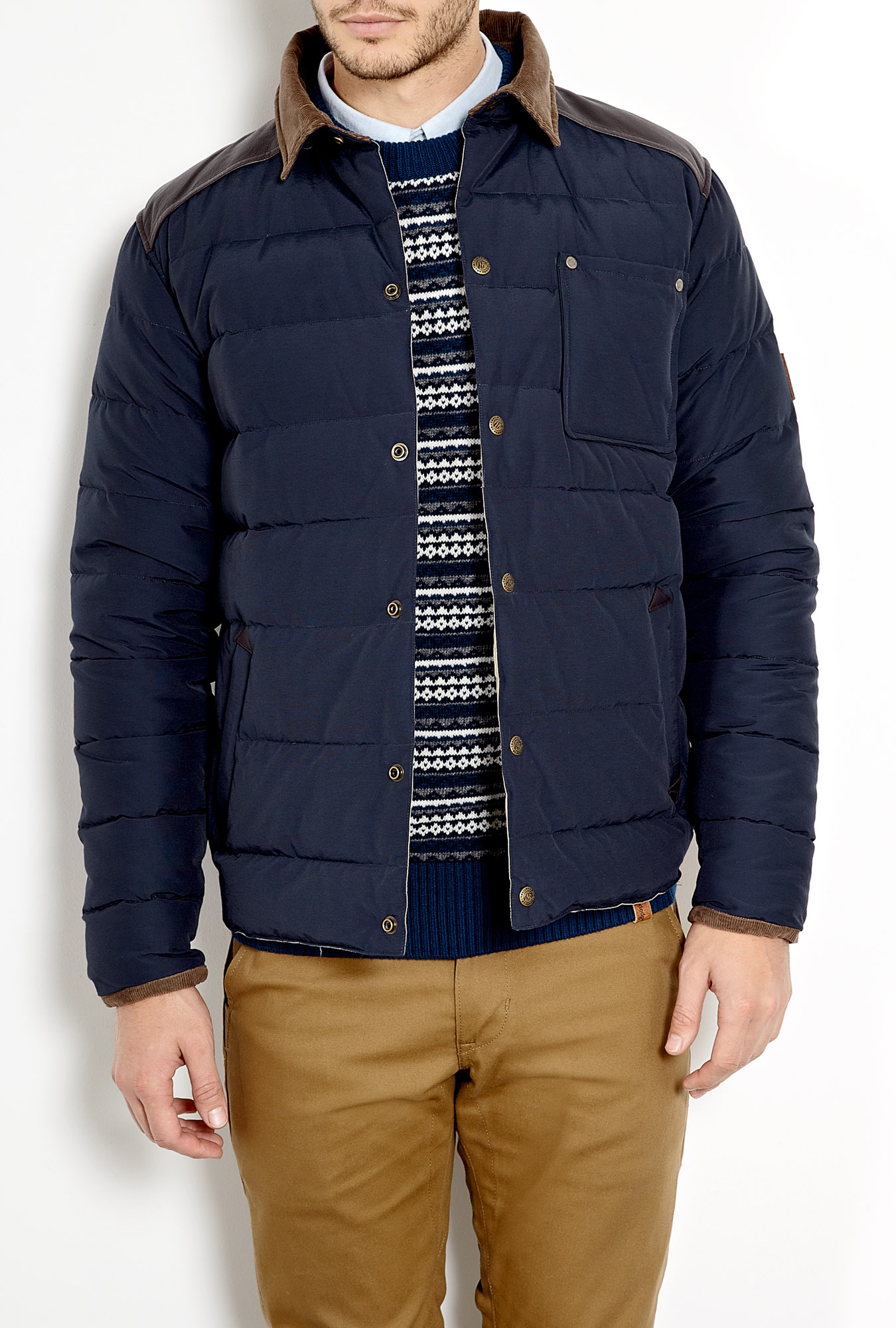 Penfield Navy Leather Yoke Clayton Puffer Jacket in Blue for Men (navy ...