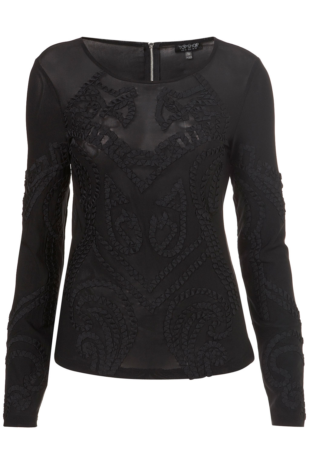 Lyst - Topshop Embroidered Mesh Top in Black