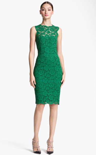 Valentino Lace Sheath Dress in Green | Lyst