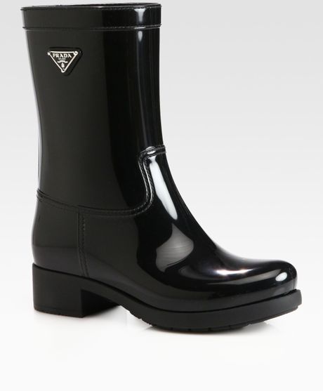 Prada Short Logo Rain Boots in Black | Lyst