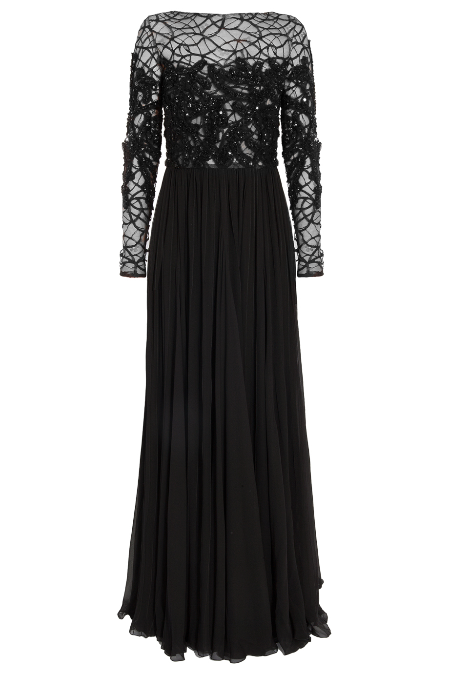 Lyst - Elie saab Embroidered Floor Length Gown With Lace And Silk in Black