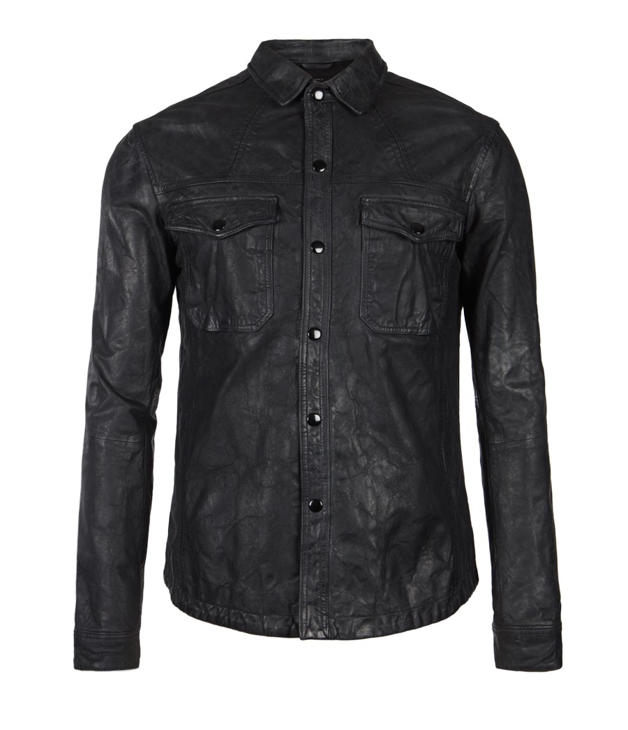 Allsaints Ruin Leather Shirt in Black for Men | Lyst