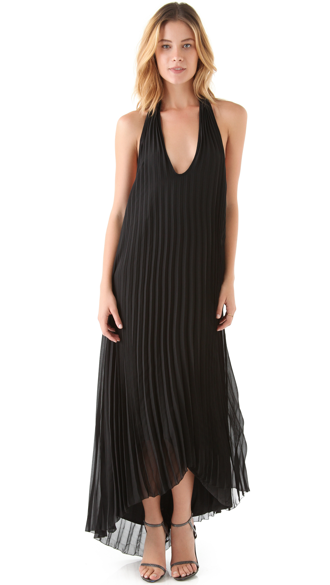 Lyst - Sheri bodell Pleated Maxi Dress in Black