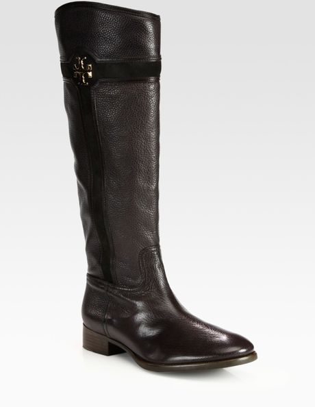 Tory Burch Alaina Leather and Suede Logo Knee High Boots in Black ...