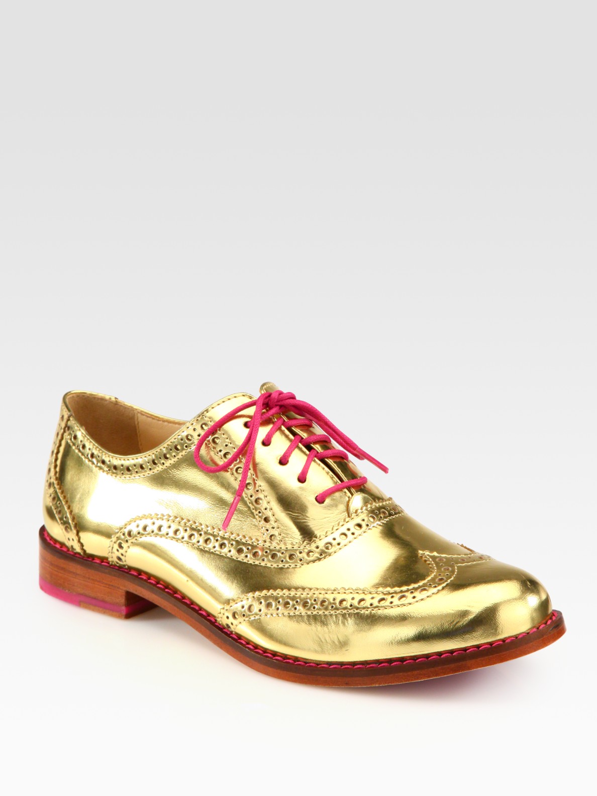 Cole haan Metallic Leather Oxford brogues in Gold Lyst