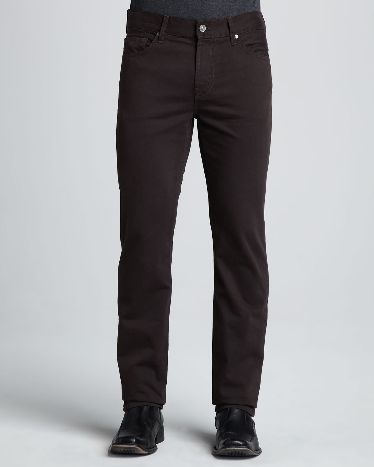 Lyst - 7 for all mankind Slimmy Dark Brown Twill Pants in Black for Men