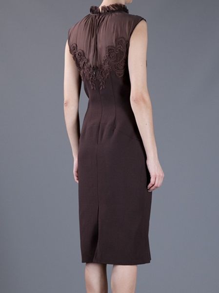 Ermanno Scervino Lace Panel Dress in Brown | Lyst