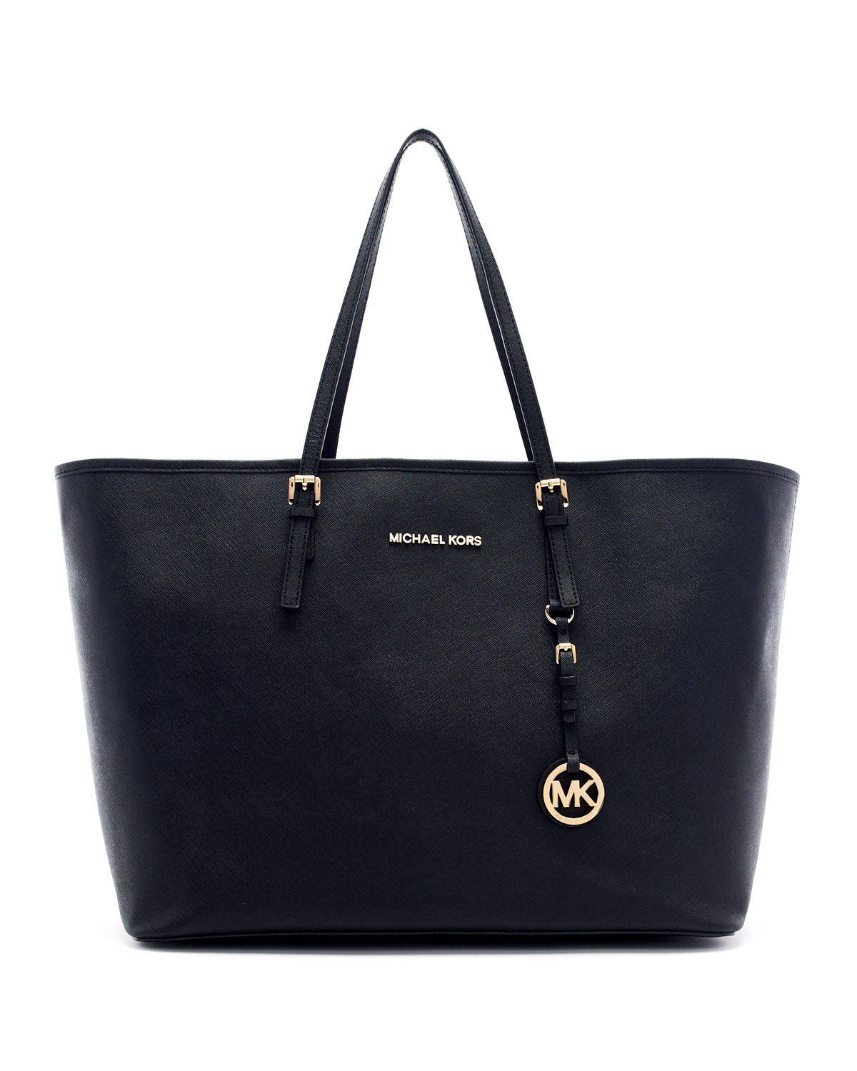 Michael michael kors Medium Jet Set Saffiano Travel Tote in Black | Lyst