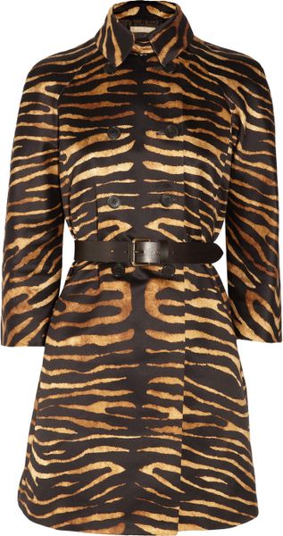 Michael Kors Tiger-Print Cotton-Satin Trench Coat in Animal (tiger) | Lyst
