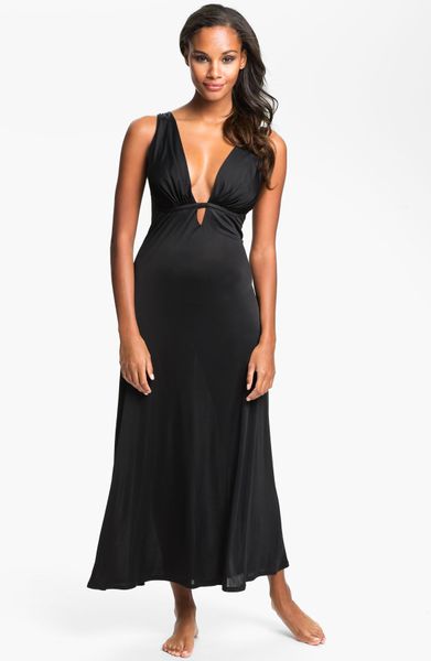 Natori Aphrodite Sheer Back Nightgown in Black | Lyst
