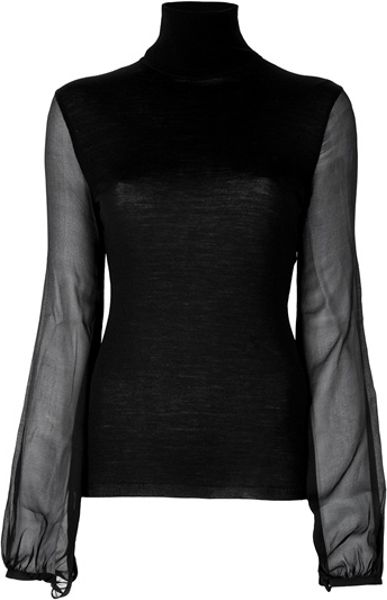 Pucci Sheer Sleeve Top in Black | Lyst