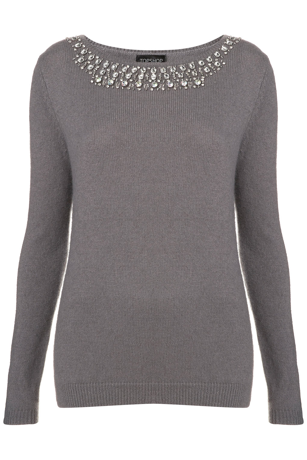 Lyst - Topshop Knitted Crystal Necklace Jumper in Gray