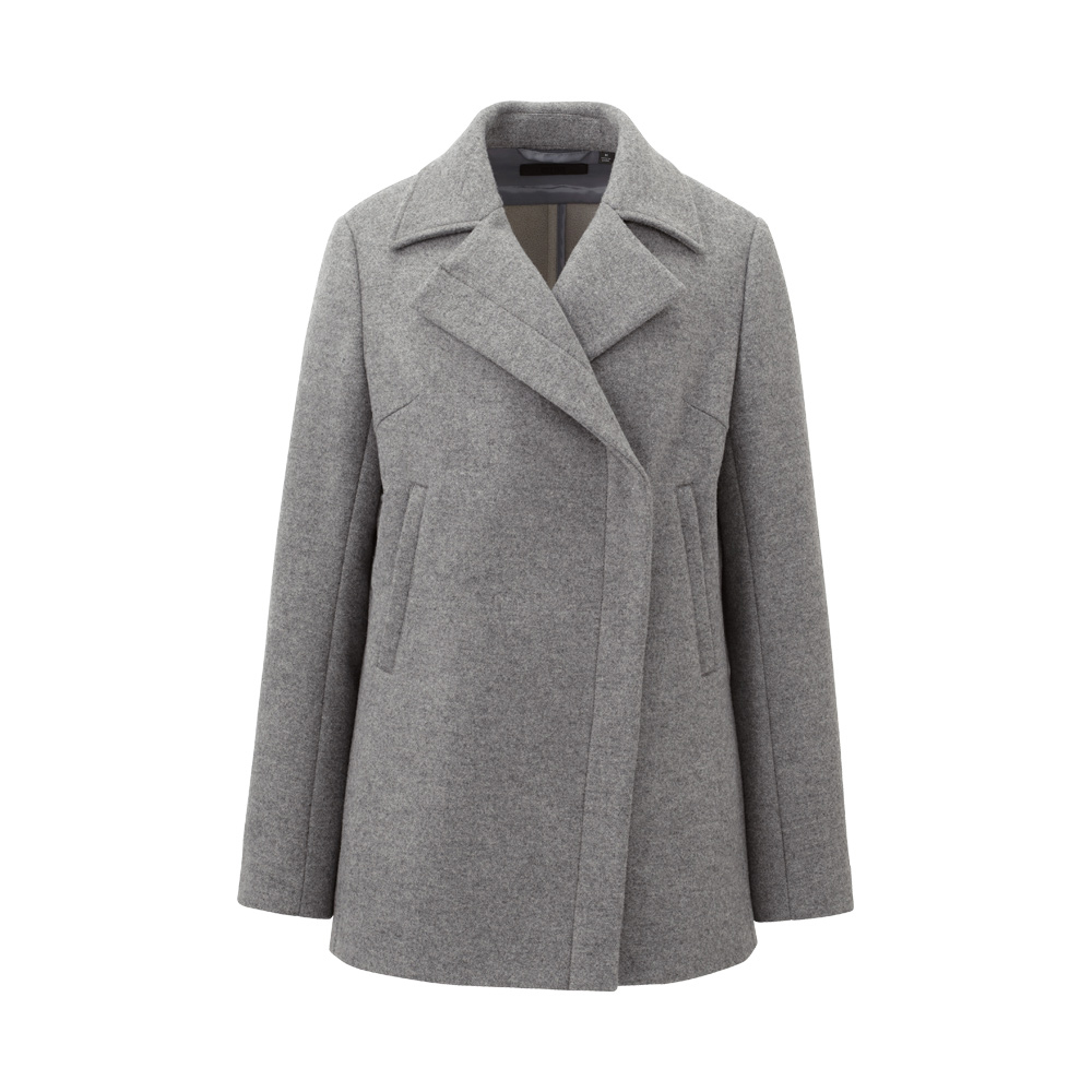 Uniqlo Women Wool Blended Double Breasted Coat in Gray | Lyst