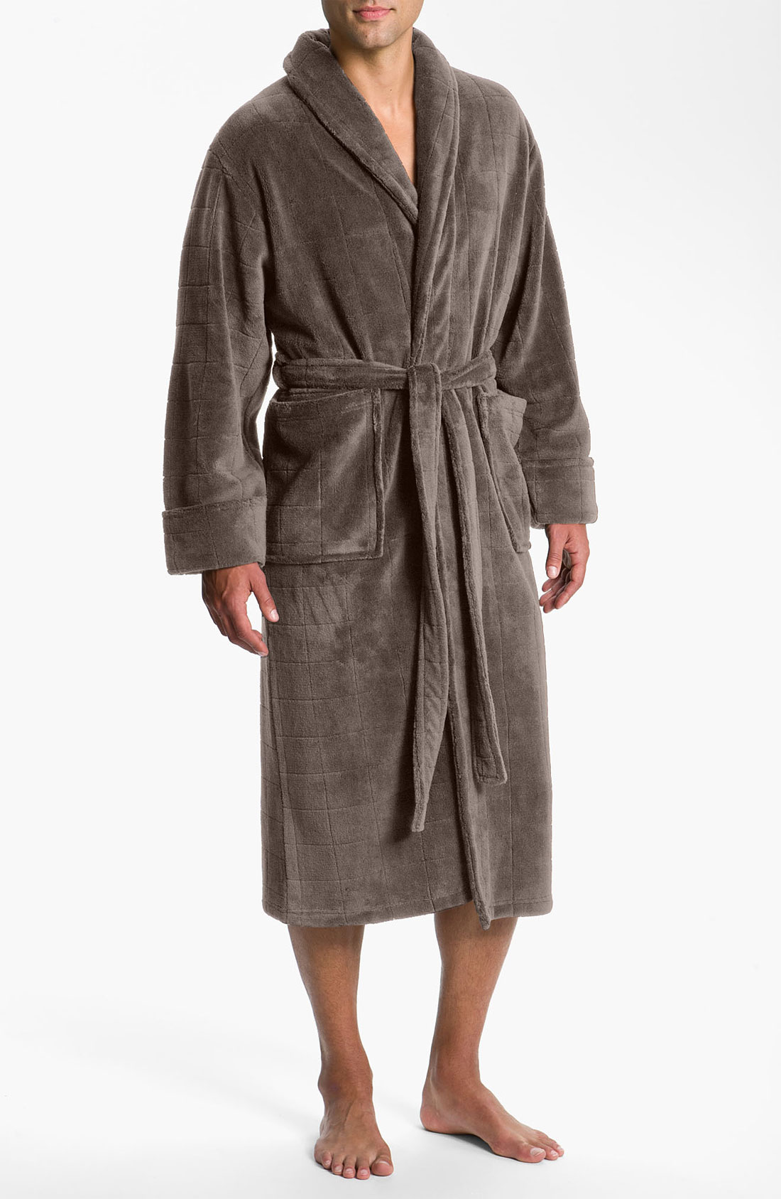 Daniel Buchler Deluxe Plush Square Pattern Robe in Gray for Men (desert ...